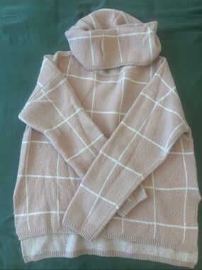 Lulu's Blush Windowpane Turtleneck Sweater